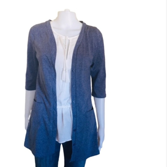 CATWORLD Button Front Cardigan With Pockets & Crop Sleeve Length Denim Blue XS - Picture 1 of 10